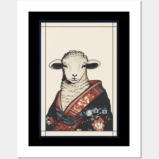 Sheep with kimono japanese vintage Posters and Art